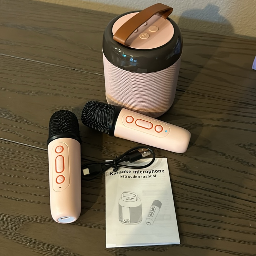 Wireless Bluetooth Mini Karaoke Machine with 2 Microphones (Pink)
